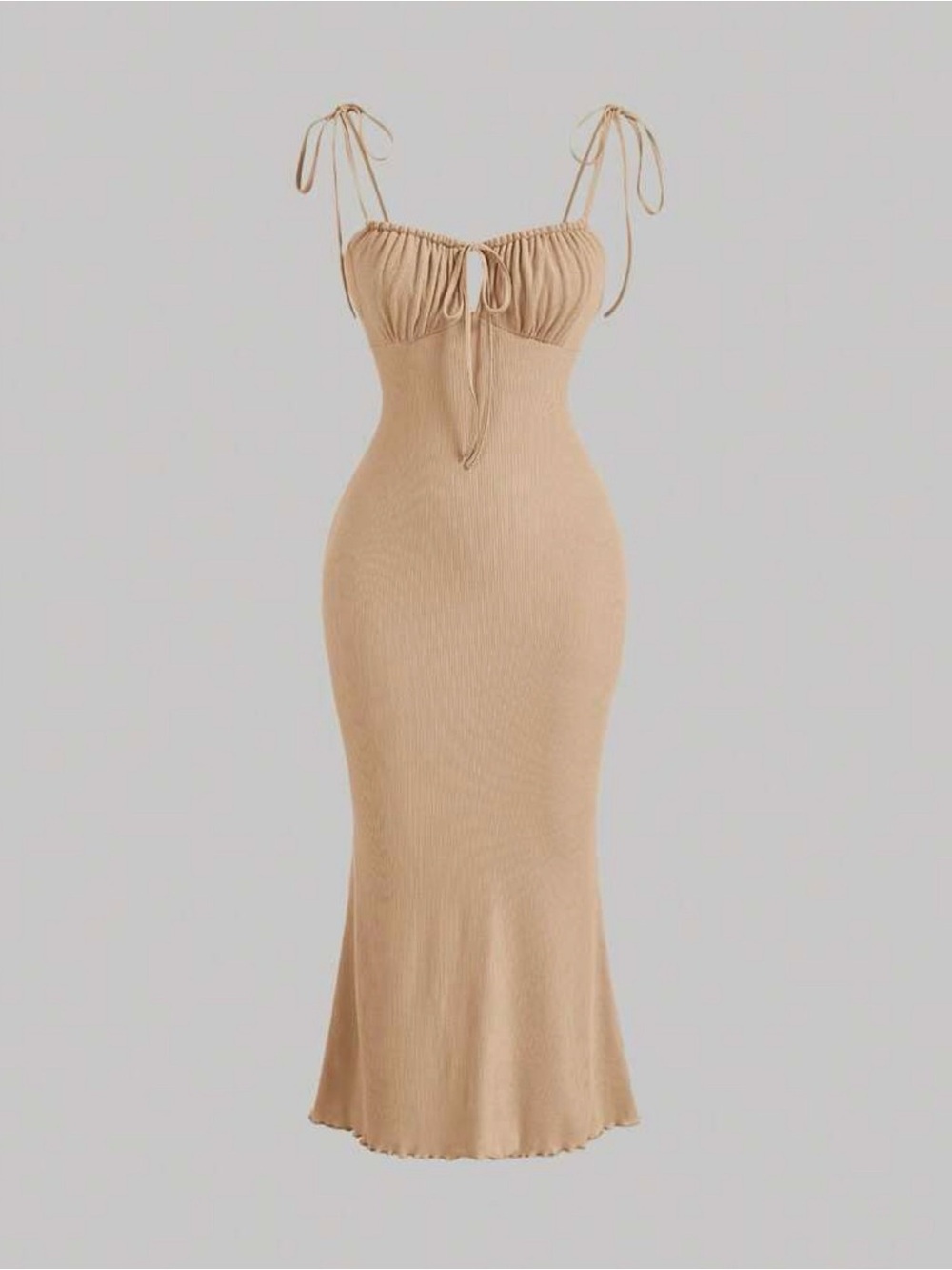 Tie-Strap Midi Dress in Brown